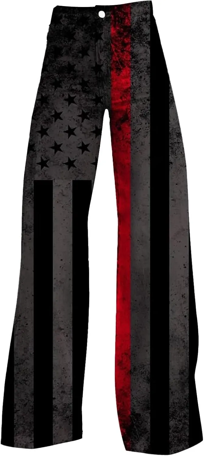 Baggy Flare Pants for Women Wide Leg Bell Bottoms Vintage Floral Print High Waisted Pants Going Out Street Trousers