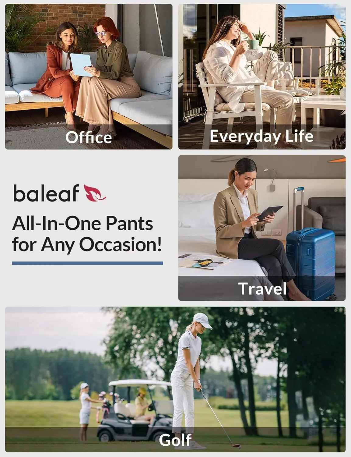 baleaf Women's Golf Pants with Belt Loops Zipper Pockets Stretch Travel Work Bussiness Dressy Casual Slacks UPF 50 