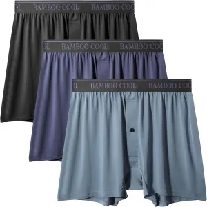 BAMBOO COOL Men's Boxer Shorts Cooling Underwear for men Soft Breathable Boxer Classic Loose Stretch Knit Short 3 Pack