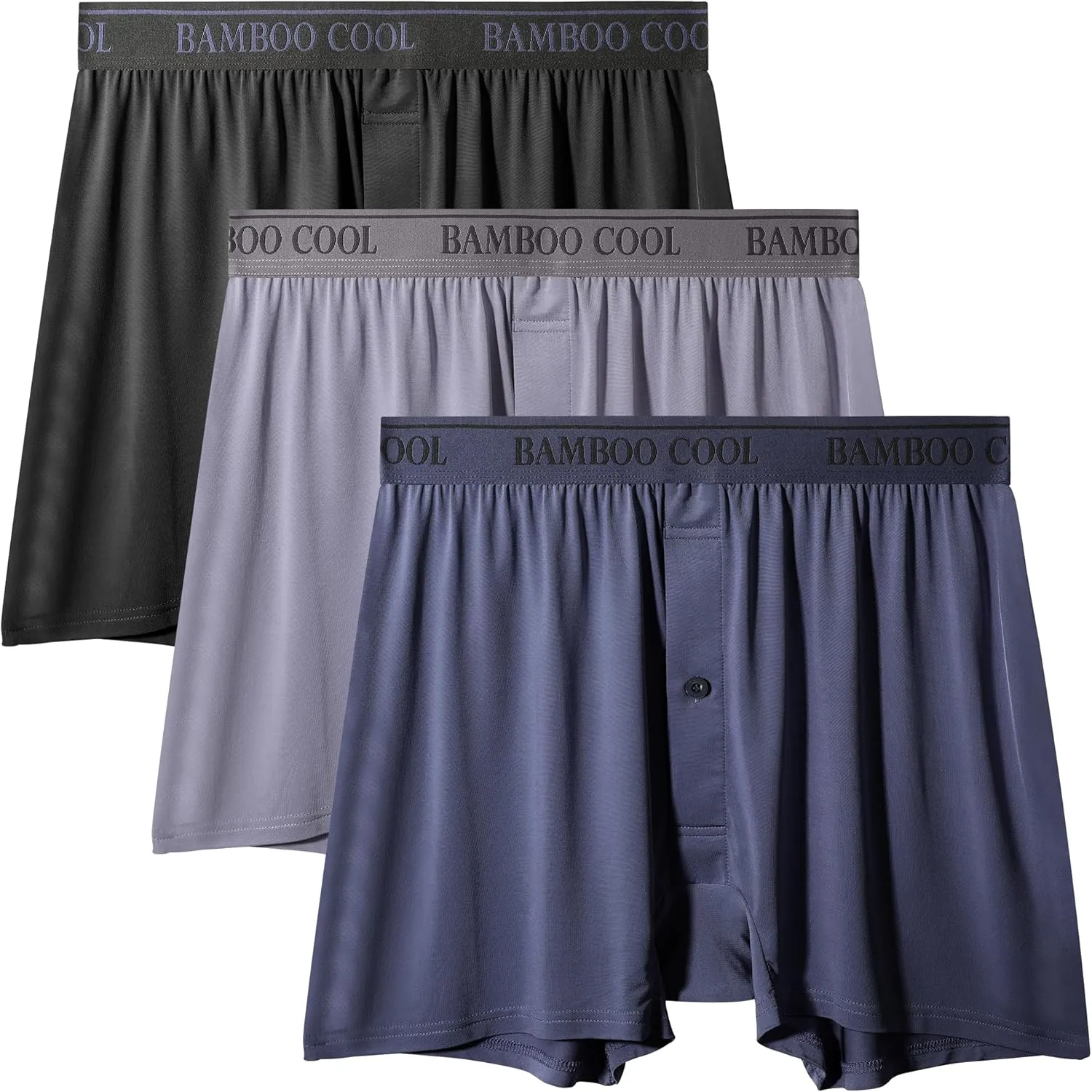 BAMBOO COOL Men's Boxer Shorts Cooling Underwear for men Soft Breathable Boxer Classic Loose Stretch Knit Short 3 Pack