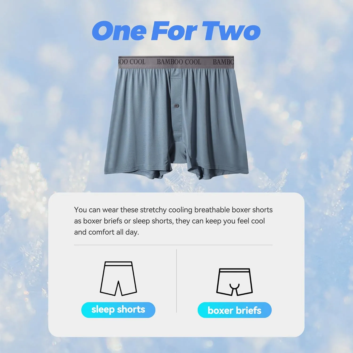 BAMBOO COOL Men's Boxer Shorts Cooling Underwear for men Soft Breathable Boxer Classic Loose Stretch Knit Short 3 Pack