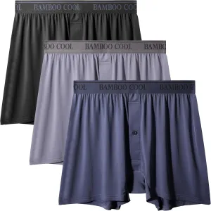 BAMBOO COOL Men's Boxer Shorts Cooling Underwear for men Soft Breathable Boxer Classic Loose Stretch Knit Short 3 Pack
