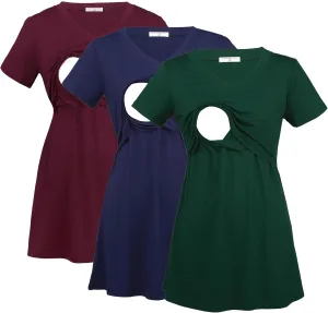 Bearsland Womens 3 Packs V Neck Nursing Tops Maternity Breastfeeding Tee Shirts