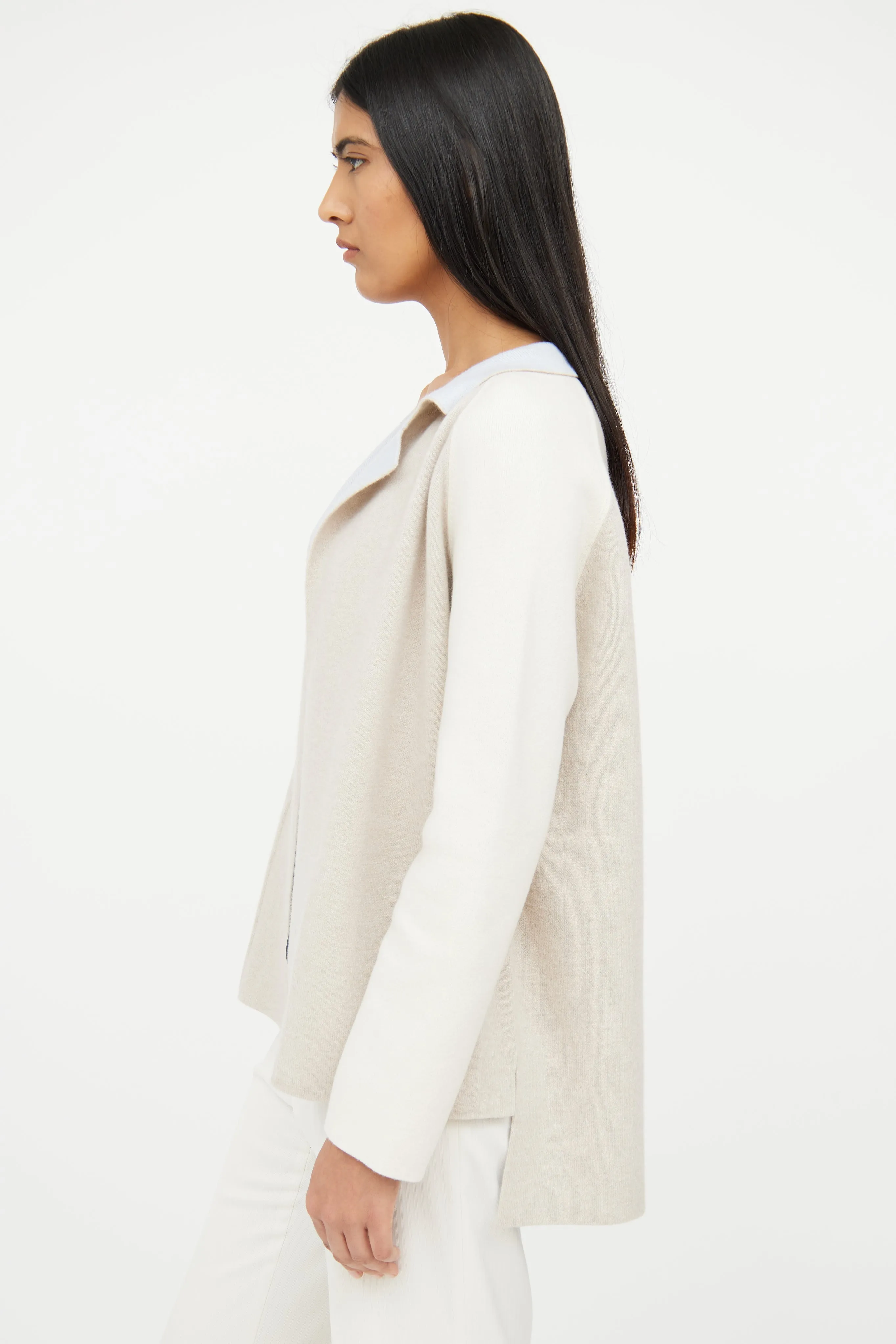 Beige & Blue Cashmere Reversible Knit Cardigan