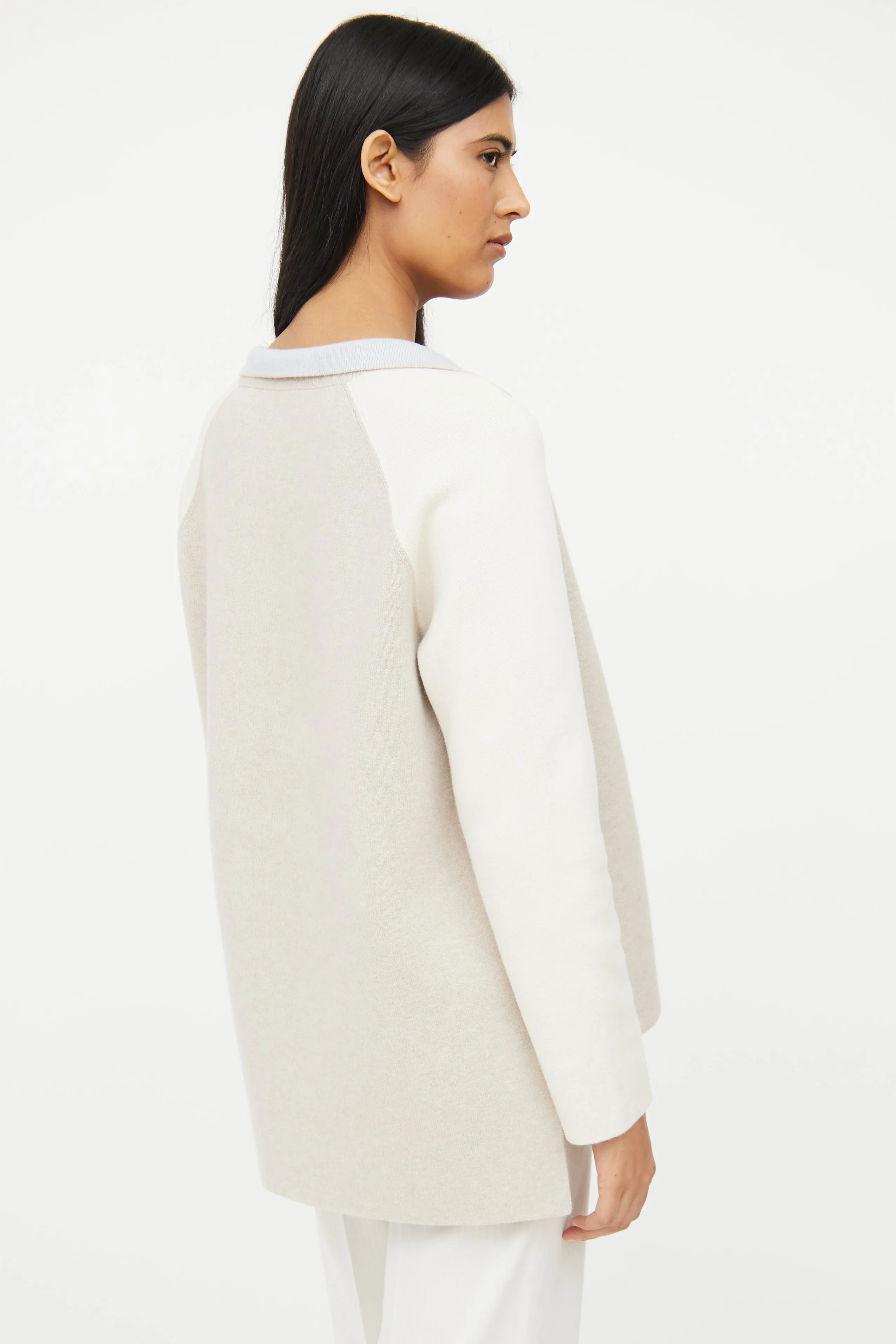 Beige & Blue Cashmere Reversible Knit Cardigan