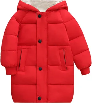 Big Girls Quilted Jacket Children's Down Padded Jacket Long Cotton Padded Jacket Baby Winter Coat for (Red, 8-9 Years)