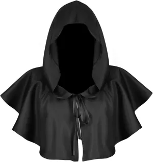 Black Cape For Men Women Short Unisex Black Soft Breathable Pullover Hooded Poncho Cowl Cloak With Hood For Pagan Cosplay