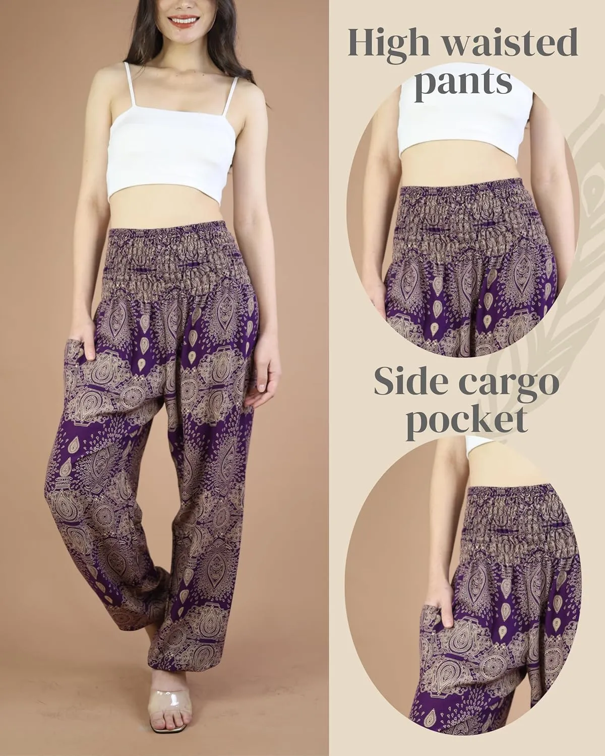 Boho Pants | Harem Pants Women with Pockets | Soft & Breathable Flowy Pajamas | Soft Yoga Pants| Hippie Clothes for Women