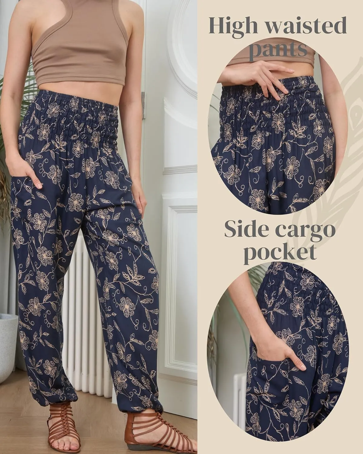 Boho Pants | Harem Pants Women with Pockets | Soft & Breathable Flowy Pajamas | Soft Yoga Pants| Hippie Clothes for Women