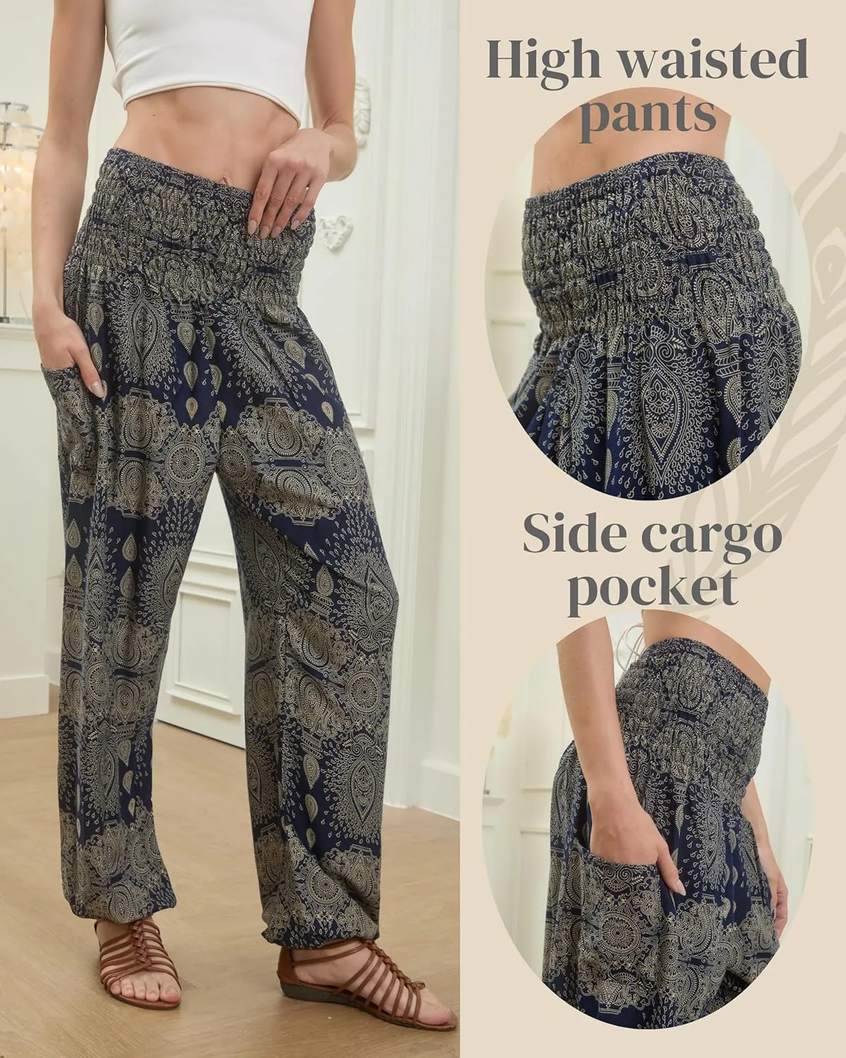Boho Pants | Harem Pants Women with Pockets | Soft & Breathable Flowy Pajamas | Soft Yoga Pants| Hippie Clothes for Women