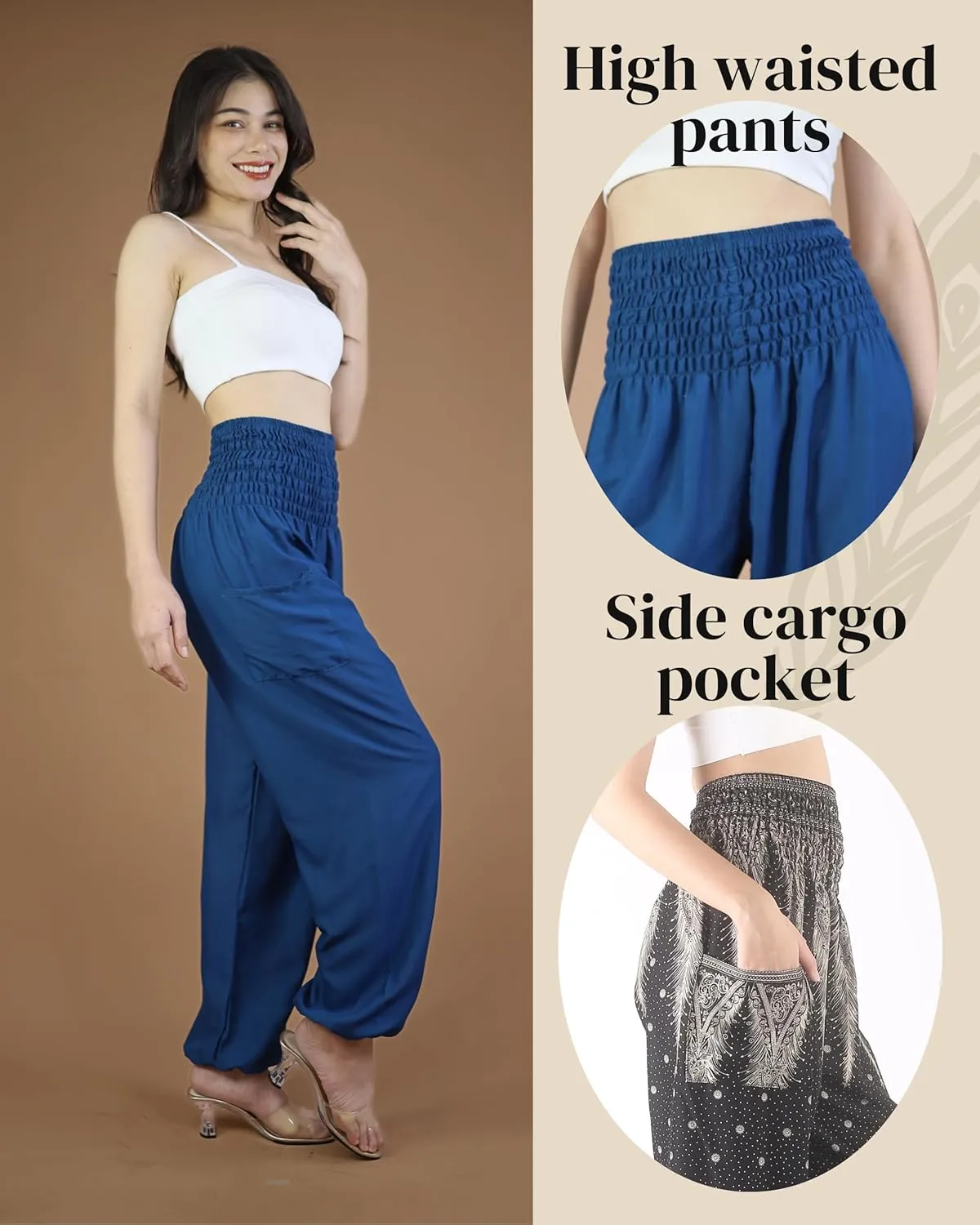Boho Pants | Harem Pants Women with Pockets | Soft & Breathable Flowy Pajamas | Soft Yoga Pants| Hippie Clothes for Women