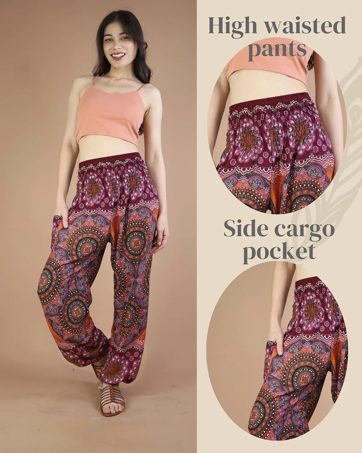 Boho Pants | Harem Pants Women with Pockets | Soft & Breathable Flowy Pajamas | Soft Yoga Pants| Hippie Clothes for Women
