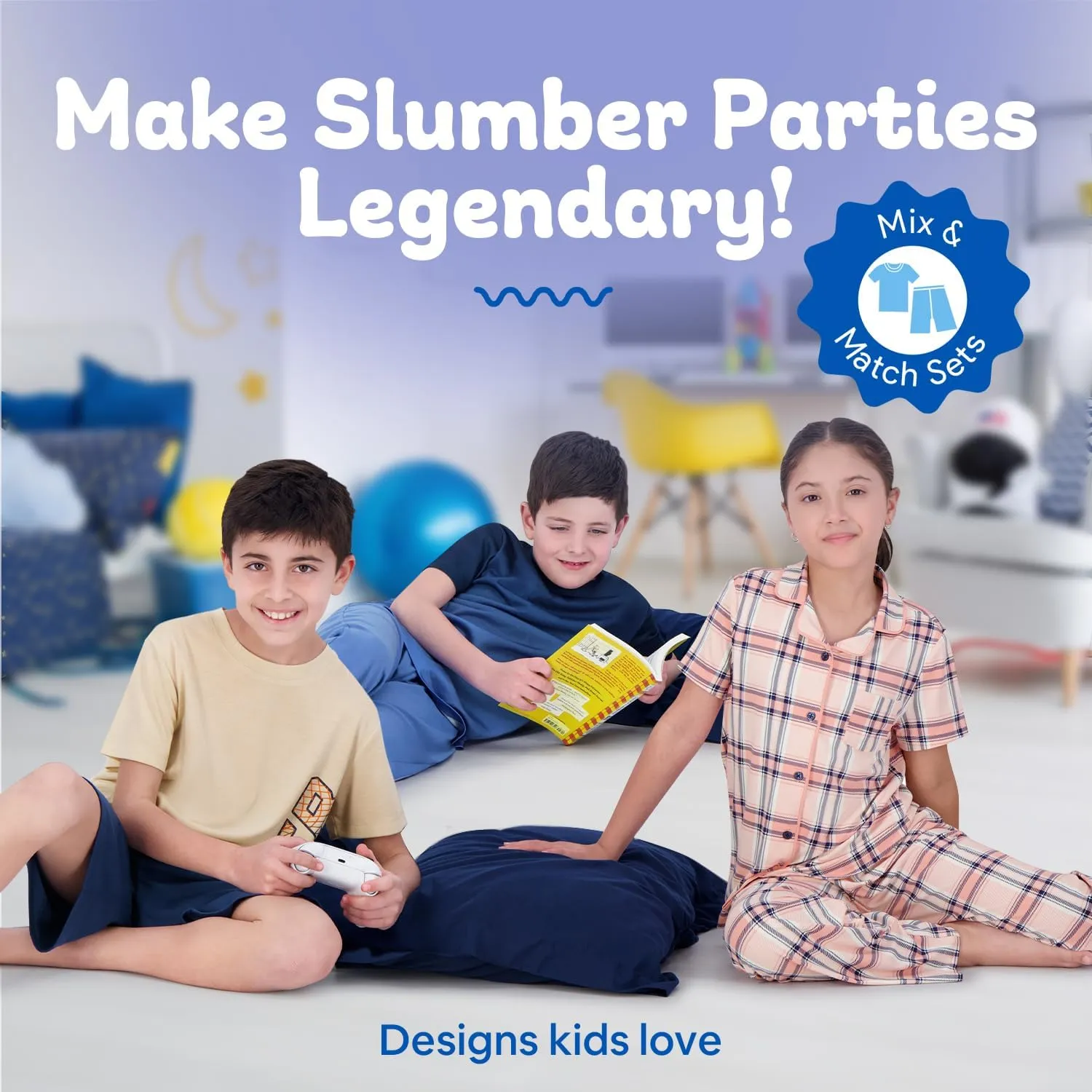 Boys Pajamas Set, 3-Piece Boys Sleepwear Pjs, Loose Fit, Soft, Breathable, Teens and Kids - Size 7-8, 10-12, 14-16