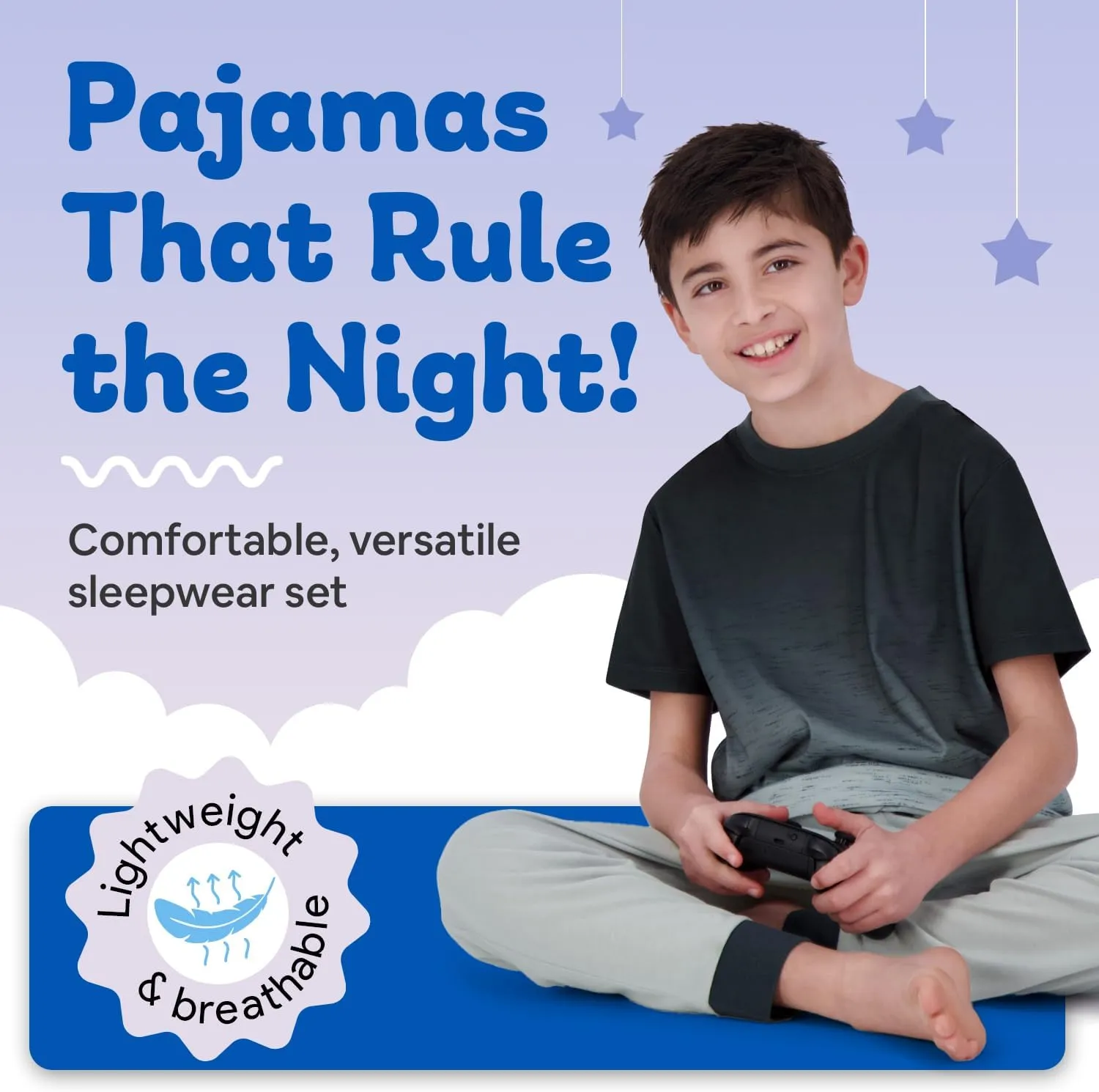 Boys Pajamas Set, 3-Piece Boys Sleepwear Pjs, Loose Fit, Soft, Breathable, Teens and Kids - Size 7-8, 10-12, 14-16