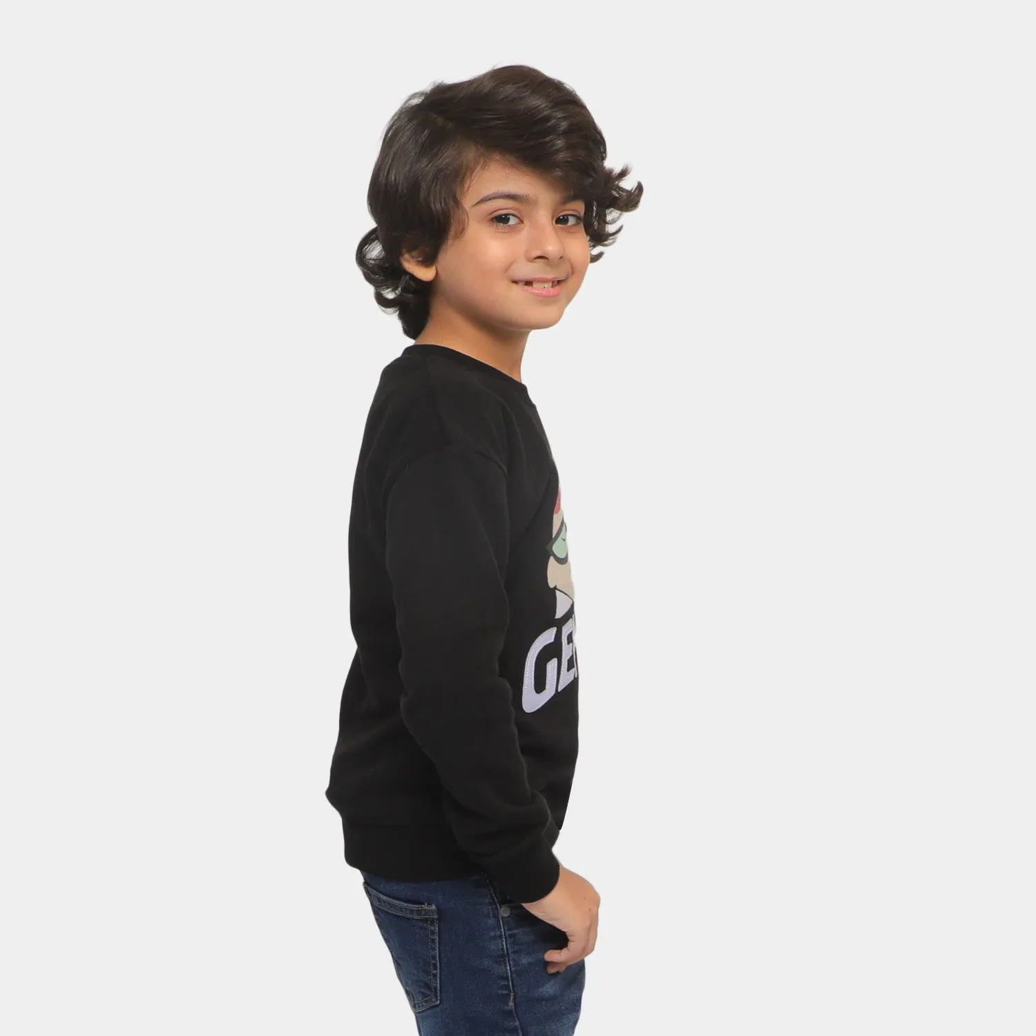 Boys Sweatshirt Cartoon Print- Jet Black