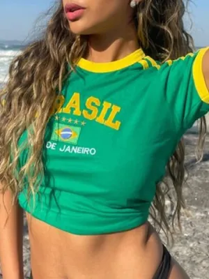 Brazil Strap Tank Top France Crop Top Y2k Shirts Graphic Tees for Women Vintage 90s Streetwear Baby Tees for Women