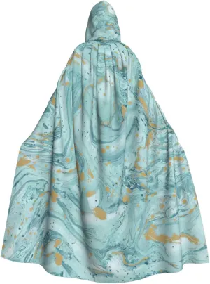 BREAUX Azurite Teal and Foil Gold Oil Marble Pattern print Halloween Adult Hooded Cloak Cape for Parties Carnival Cosplay Costumes Stage Decorations