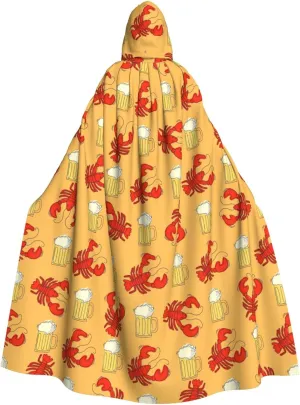 BREAUX Beer and crawfish pattern print Halloween Adult Hooded Cloak Cape for Parties Carnival Cosplay Costumes Stage Decorations