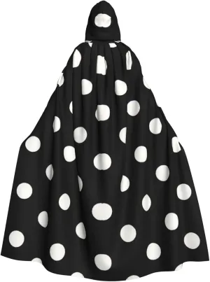 BREAUX Black and White Polka Dots print Halloween Adult Hooded Cloak Cape for Parties Carnival Cosplay Costumes Stage Decorations
