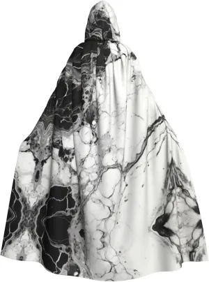 BREAUX Black White Marble print Halloween Adult Hooded Cloak Cape for Parties Carnival Cosplay Costumes Stage Decorations