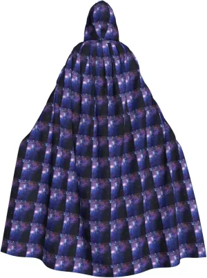 BREAUX Blue & Purple Galaxy print Halloween Adult Hooded Cloak Cape for Parties Carnival Cosplay Costumes Stage Decorations
