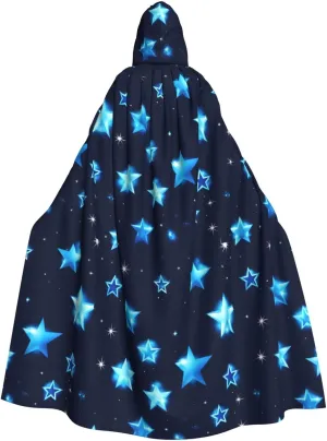 BREAUX Blue Shining Stars print Halloween Adult Hooded Cloak Cape for Parties Carnival Cosplay Costumes Stage Decorations