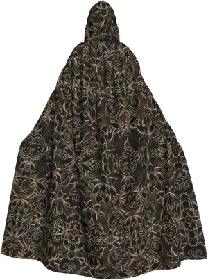 BREAUX Boho Gold Flowers print Halloween Adult Hooded Cloak Cape for Parties Carnival Cosplay Costumes Stage Decorations