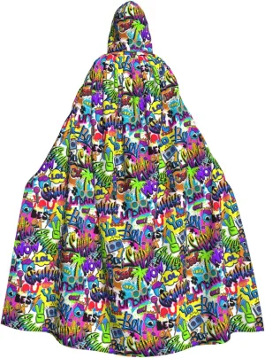 BREAUX Colorful Pattern print Halloween Adult Hooded Cloak Cape for Parties Carnival Cosplay Costumes Stage Decorations