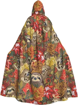 BREAUX Funny Sloths print Halloween Adult Hooded Cloak Cape for Parties Carnival Cosplay Costumes Stage Decorations