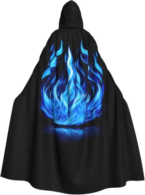 BREAUX Indigo Flame print print Halloween Adult Hooded Cloak Cape for Parties Carnival Cosplay Costumes Stage Decorations