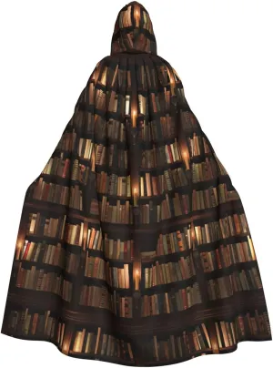 BREAUX Library Bookshelf Book print Halloween Adult Hooded Cloak Cape for Parties Carnival Cosplay Costumes Stage Decorations