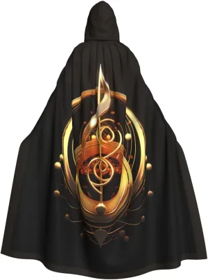 BREAUX Music Symbol print Halloween Adult Hooded Cloak Cape for Parties Carnival Cosplay Costumes Stage Decorations