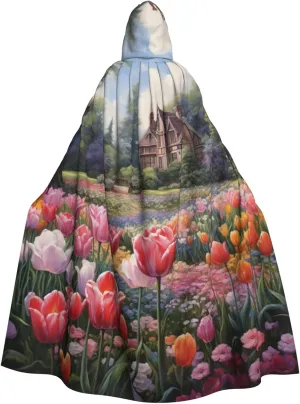 BREAUX Tulip Garden print Halloween Adult Hooded Cloak Cape for Parties Carnival Cosplay Costumes Stage Decorations