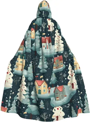 BREAUX Warm Christmas House print Halloween Adult Hooded Cloak Cape for Parties Carnival Cosplay Costumes Stage Decorations