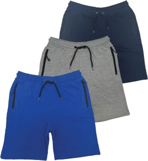 BROOKLYN VERTICAL Mens 3 Pack Fleece Cotton Active Jogger Shorts with Zipper Pockets and Drawstring | Size S-2XL