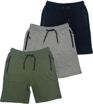 BROOKLYN VERTICAL Mens 3 Pack Fleece Cotton Active Jogger Shorts with Zipper Pockets and Drawstring | Size S-2XL