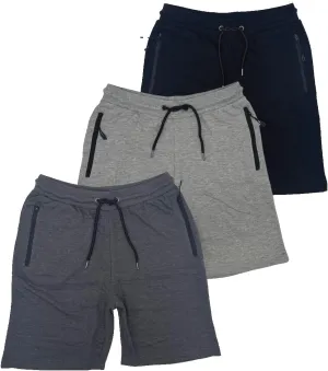 BROOKLYN VERTICAL Mens 3 Pack Fleece Cotton Active Jogger Shorts with Zipper Pockets and Drawstring | Size S-2XL