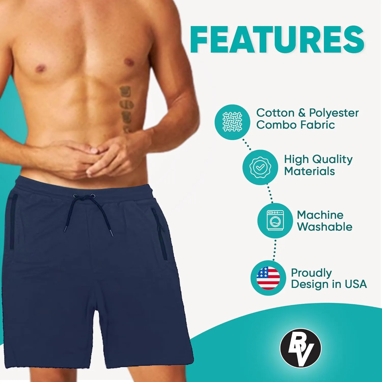 BROOKLYN VERTICAL Mens 3 Pack Fleece Cotton Active Jogger Shorts with Zipper Pockets and Drawstring | Size S-2XL