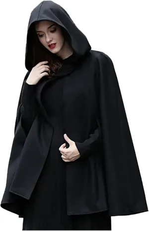 BZGTZT Women's Hooded Cloak Coat Fashion Wool Blend Poncho Cape Vintage Plus Size Cardigans Trench Coats,For Winter