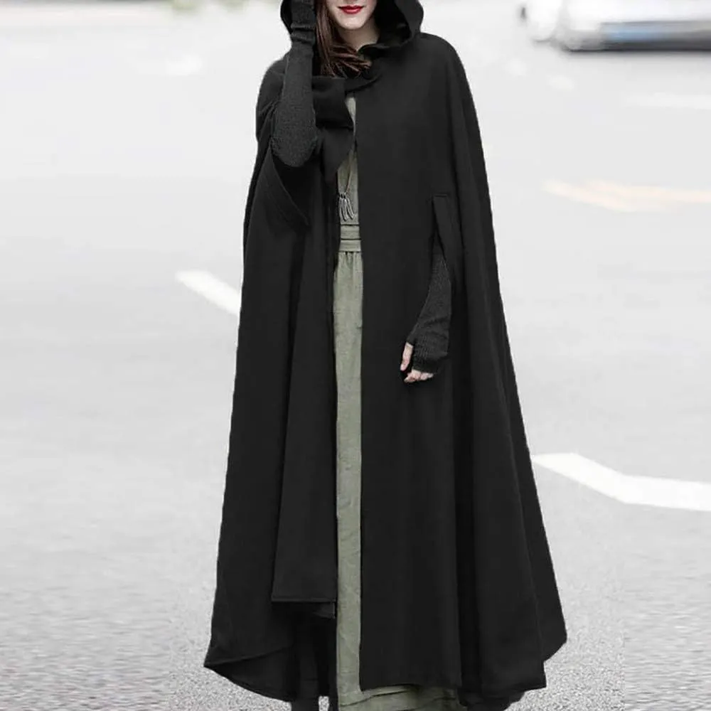 BZGTZT Women's Trench Coat Cloak Hooded Long Open Front Cape Coats Poncho Batwing Poncho Cardigan Jacket Coat,For Winter