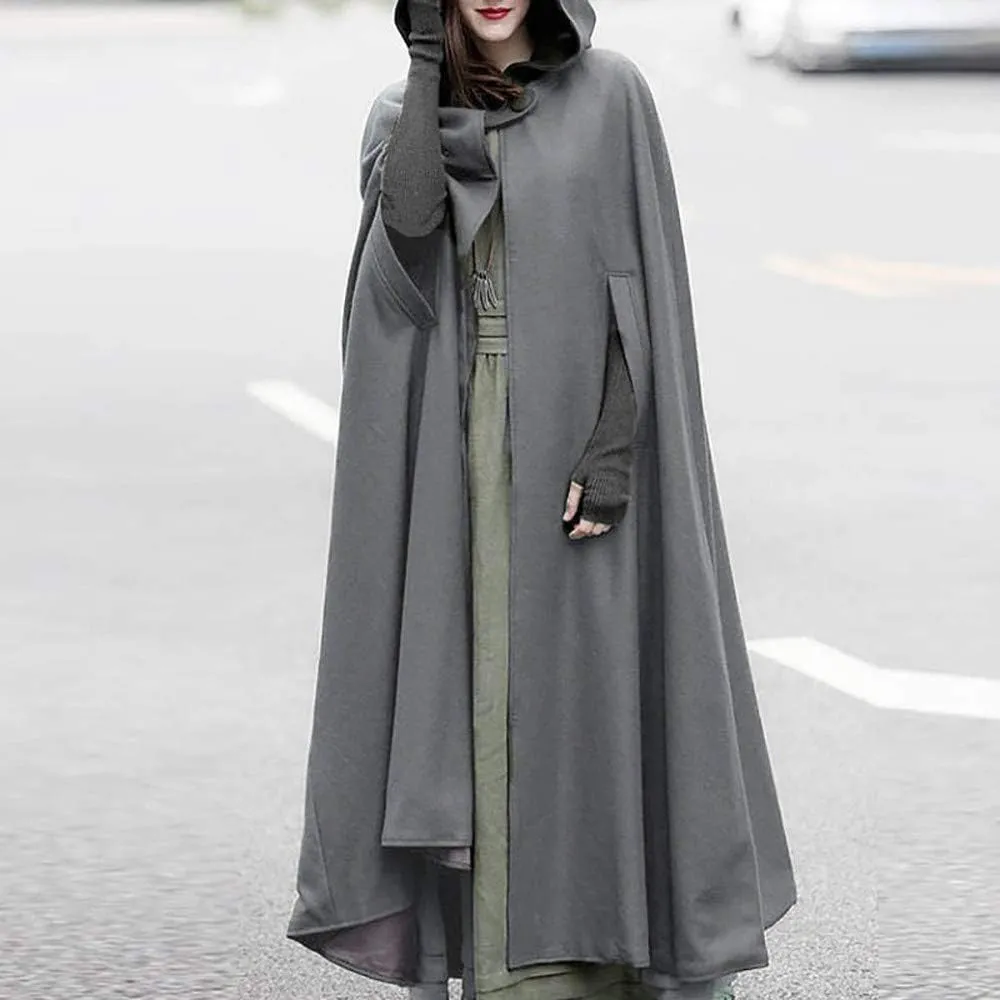 BZGTZT Women's Trench Coat Cloak Hooded Long Open Front Cape Coats Poncho Batwing Poncho Cardigan Jacket Coat,For Winter