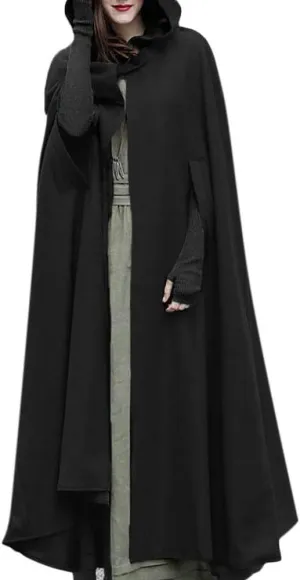 BZGTZT Women's Trench Coat Cloak Hooded Long Open Front Cape Coats Poncho Batwing Poncho Cardigan Jacket Coat,For Winter