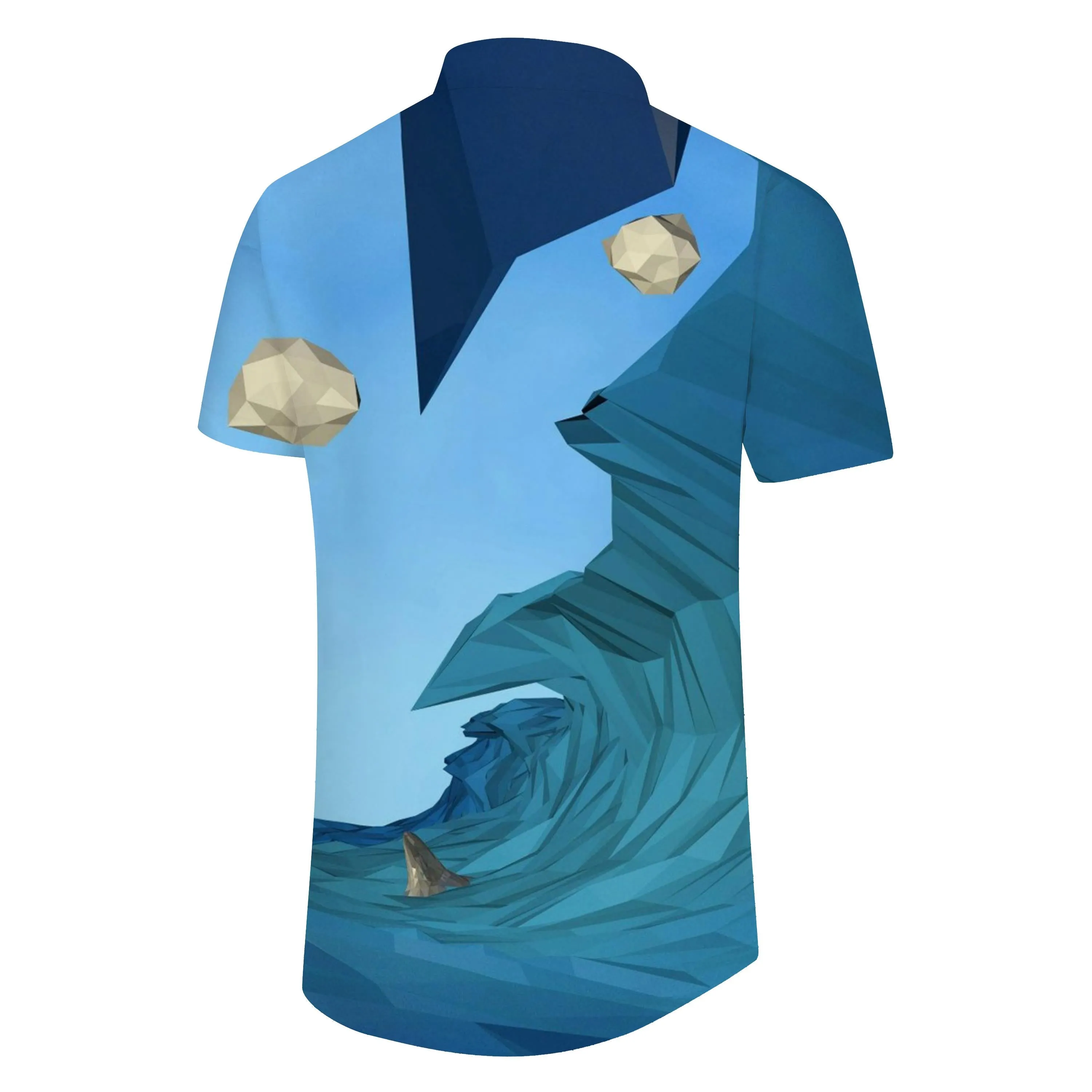 Cartoon 3d printed pattern men's casual lapel short sleeve ocean tropical Hawaiian shirt blue