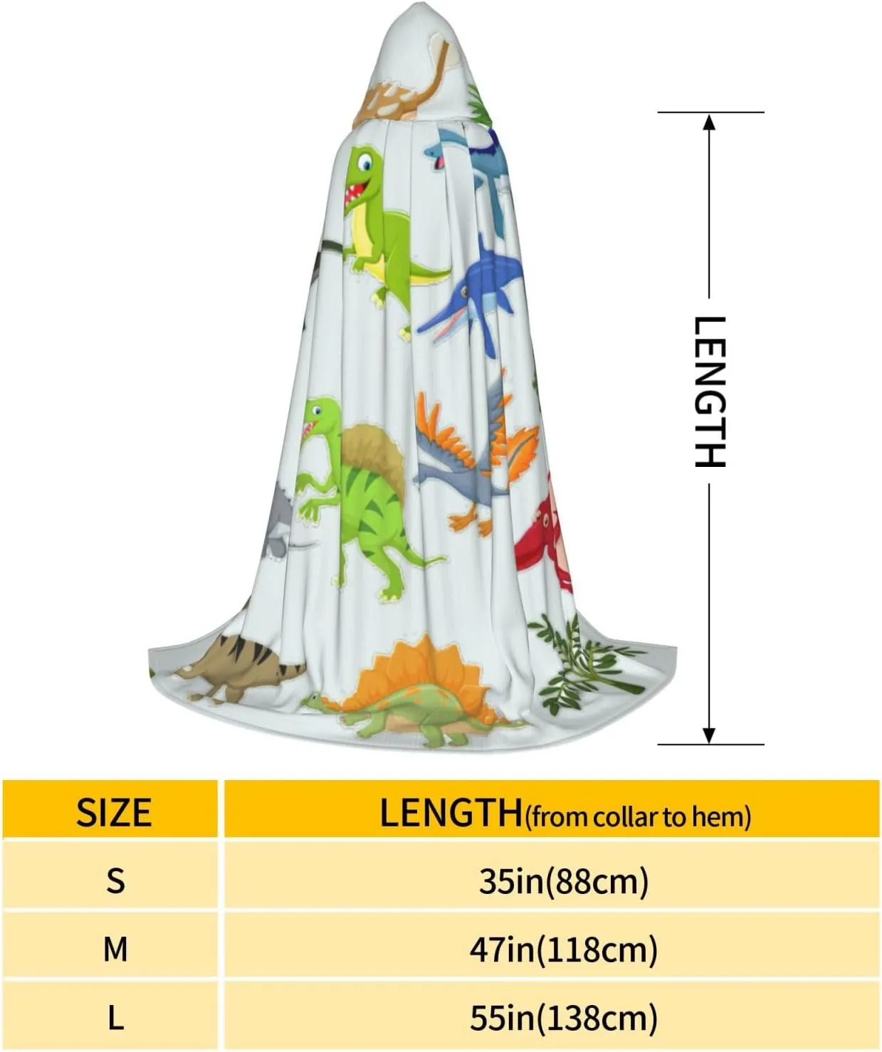 Cartoon Dinosaur Images Print Halloween Hooded Cape Cosplay Cape & Witch Cloak - Unisex Halloween Hooded Cloak