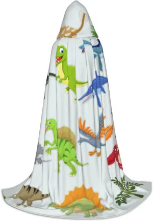 Cartoon Dinosaur Images Print Halloween Hooded Cape Cosplay Cape & Witch Cloak - Unisex Halloween Hooded Cloak