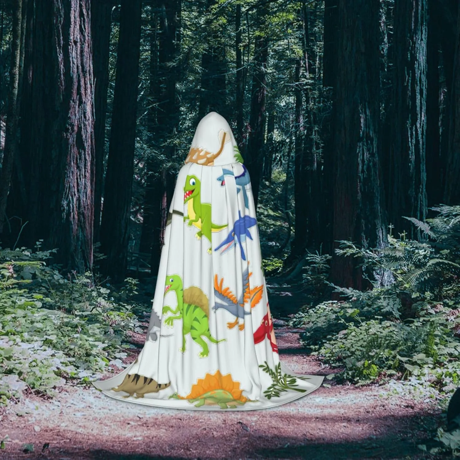 Cartoon Dinosaur Images Print Halloween Hooded Cape Cosplay Cape & Witch Cloak - Unisex Halloween Hooded Cloak