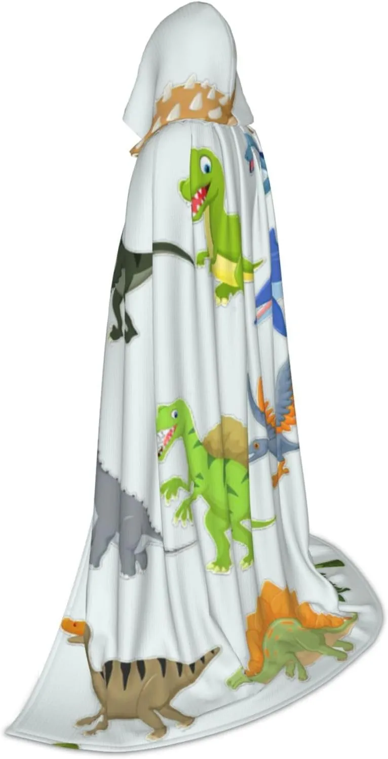 Cartoon Dinosaur Images Print Halloween Hooded Cape Cosplay Cape & Witch Cloak - Unisex Halloween Hooded Cloak
