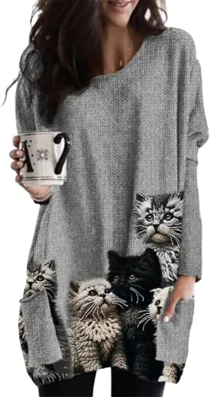 Cat Sweaters for Women Oversized Cardigan Sweater Cute Cartoon Cat Jacket Cat Y2K Button Knit Cardigan Sweater