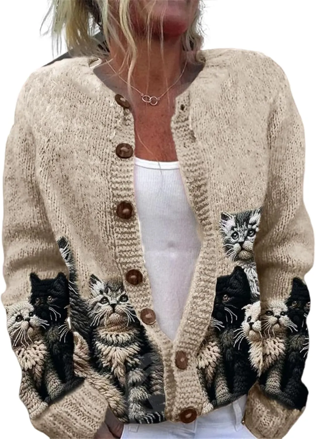 Cat Sweaters for Women Oversized Cardigan Sweater Cute Cartoon Cat Jacket Cat Y2K Button Knit Cardigan Sweater