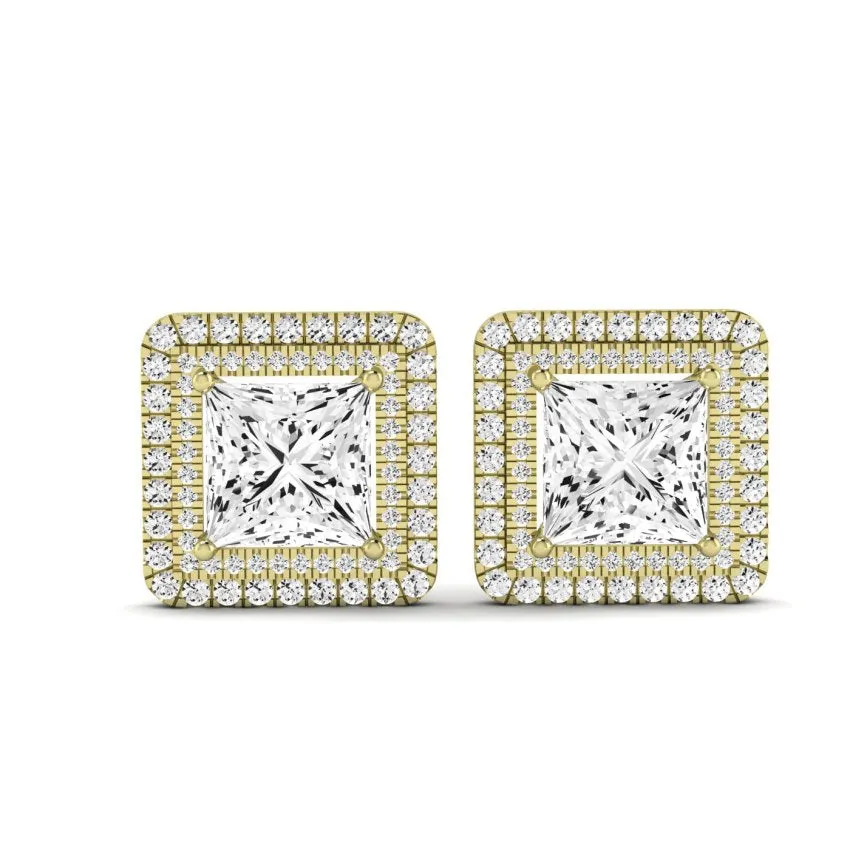 Cerise Princess Cut Diamond Halo Stud Earrings